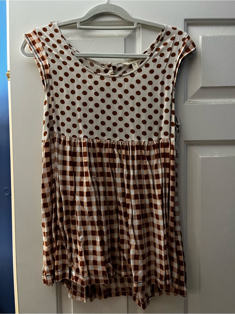Matilda Jane Brown & Cream Polka Dot + Gingham Casual Dress M